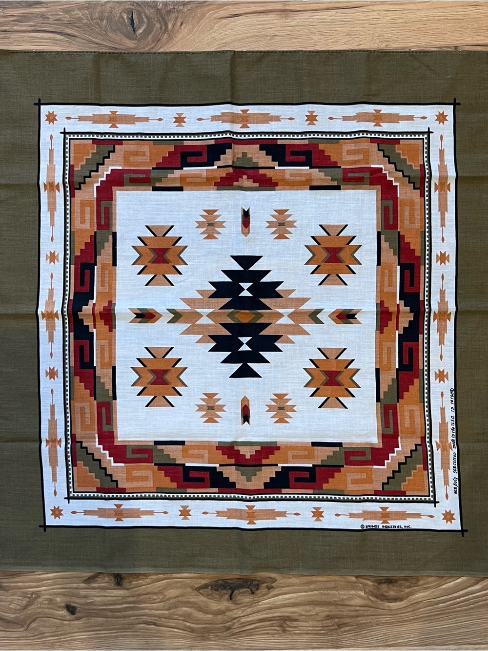 Vintage Western Native American Geometric Bandana Handkerchief 21.5x21.5
